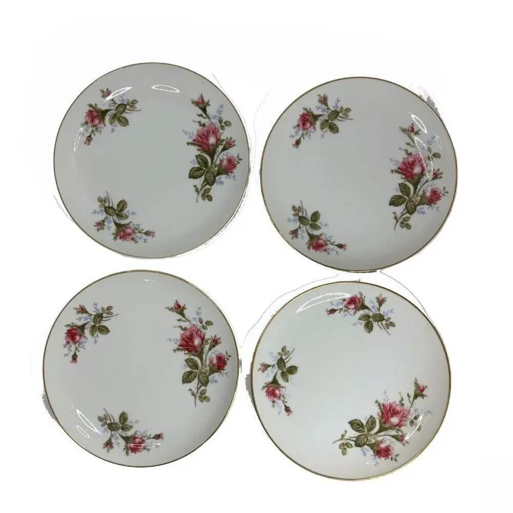 Sango 1960s Moss Rose Salad Plates Shabby Decor Cottage Made in Japan Vintage